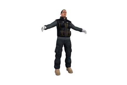 Preview: Figure man in multi-pocket vest and cargo pants with extended arms