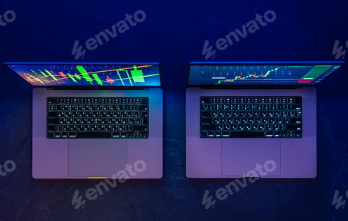 Preview: Stock market. Cryptocurrency concept. Stock trading on a laptops.