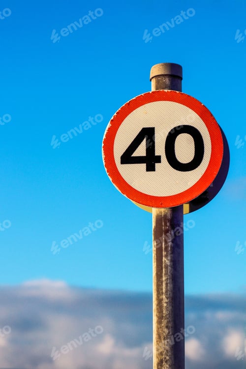 Preview: Metal speed limit sign with the number 40 displayed at the center of the sign