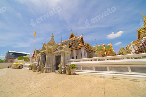Preview: Golden pagoda at Temple of the Emerald Buddha in Bangkok, Thailand. Wat Phra Kaew and Grand palace