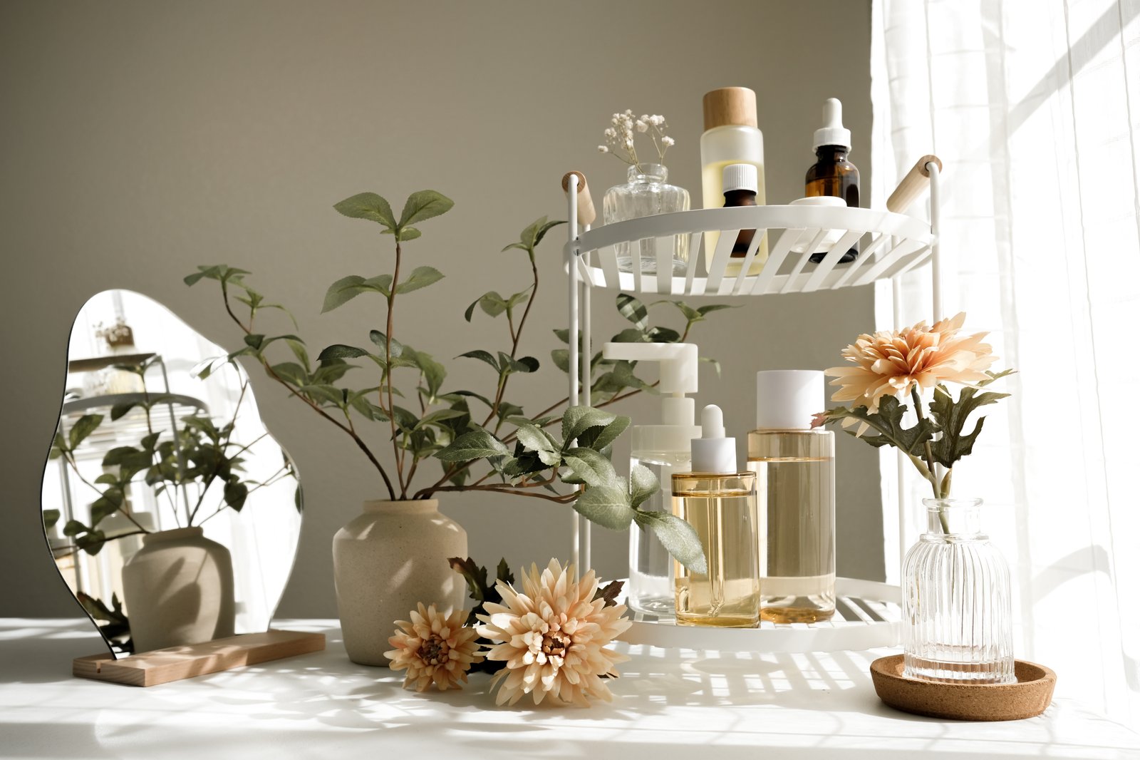 Overcrowded skincare shelf