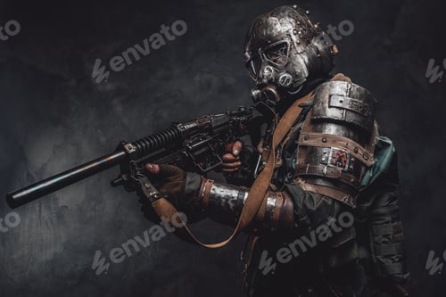 Preview: Stalker with custom armour and gun poses in dark background