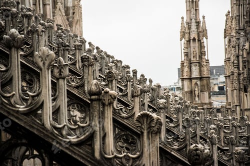 Preview: Close-up shot of architectural sculpture details of Duomo di Milano