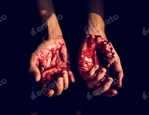 Preview: Bloody hands with black background