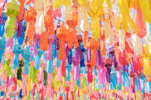 Preview: Colorful lanterns or lamps. Traditional festival, Thailand. Ceremony Celebration