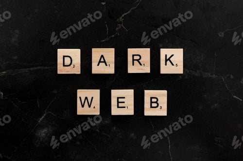 Preview: Wooden tiles spelling "dark web" on black background