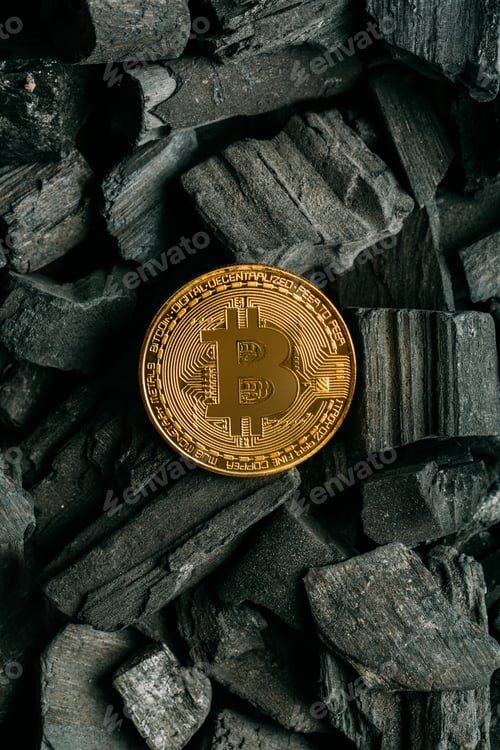 Preview: Bitcoins on coal background