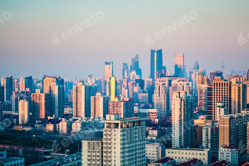 Preview: shanghai urban forest buildings at dusk