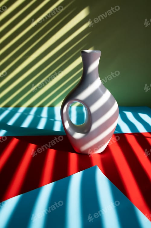 Preview: white vase and white flower on abstract striped multicolor background