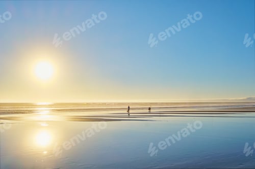 Preview: Atlantic ocean sunset with surging waves at Fonte da Telha beach, Portugal
