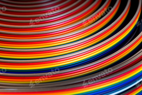 Preview: Cable and wires rainbow colored blurred close-up