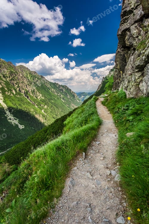 Preview: Mountains trail leading the top at sunny day