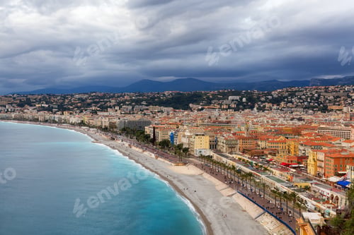 Preview: Sandy Beach by Historic City of Nice, France. Castle Hill