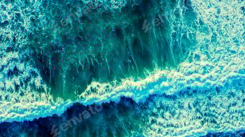 Preview: Beautiful blue ocean waves - aerial view. Top view to the beautiful azure water surface. Atlantic
