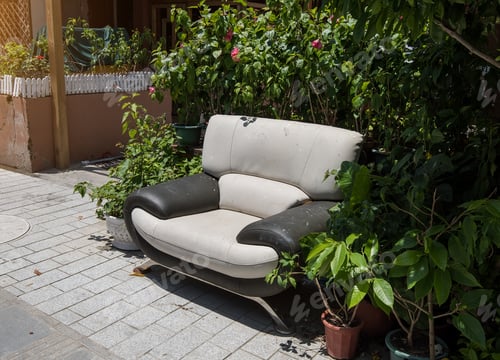 Preview: Old Abandoned House Front With Sofa