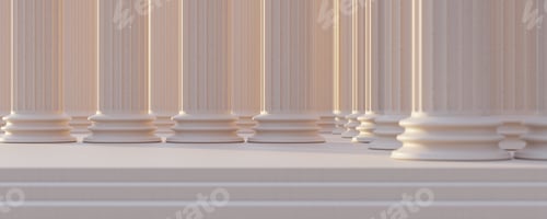 Preview: Marble columns and stairs, Classical pillars row in a building facade. Stone colonnade detail.