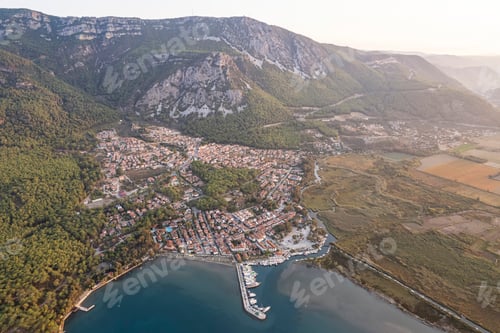 Preview: Akyaka is situated at the Gulf of Gokova. Beautiful beach and coast view. Aerial view of Akyaka.