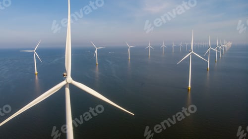 Preview: Windmill park with windmills turbines in the Netherlands
