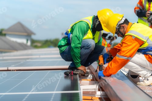 Preview: Engineer man is Installing solar photovoltaic panel system.