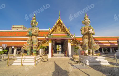 Preview: Golden pagoda at Temple of the Emerald Buddha in Bangkok, Thailand. Wat Phra Kaew and Grand palace