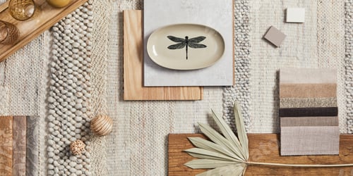Preview: Flat lay design of creative architect moodboard composition