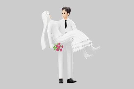 Preview: Groom carrying bride with flowers