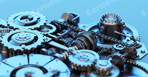 Preview: Gears and cogs mechanism. Industrial machine, engine