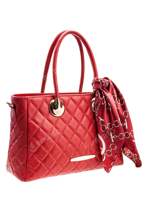 Preview: Elegant Red Handbag with Fashionable Scarf Accessory