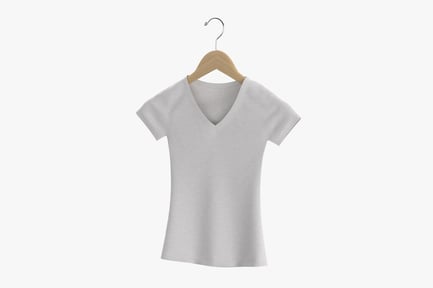 Preview: White V-Neck T-Shirt, Female Cut, Heather Fabric, on Hanger