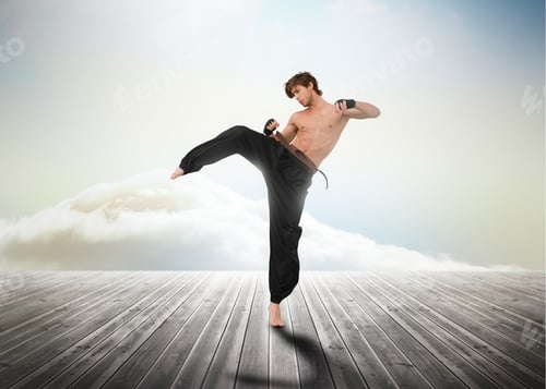 Preview: Martial Arts Fighter Over Wooden Boards Leading Out To The Horizon
