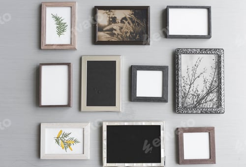 Preview: Blank Copy Space Photo Frames on Gray Background