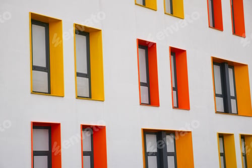 Preview: Close up of colorful buildings with modern window