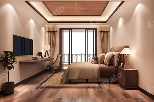 Preview: 3d rendering modern dining room and living room with luxury chinese decor