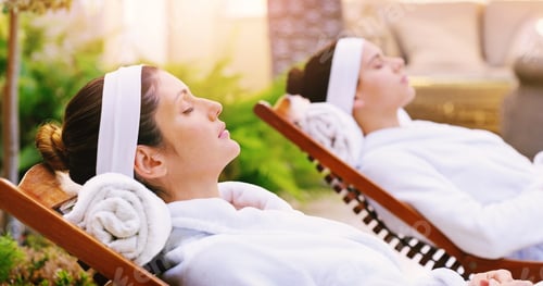 Preview: Friends who came seeking serenity. Shot of two women enjoying a day at the spa.