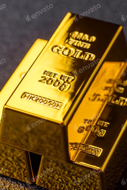 Preview: Gold bars or ingots as a metal for bank storage, investments, and financial transactions. Gold bars