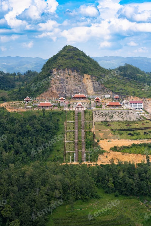 Preview: Picturesque landscape of Chua Lung Cu Buddhist temple, Vietnam.