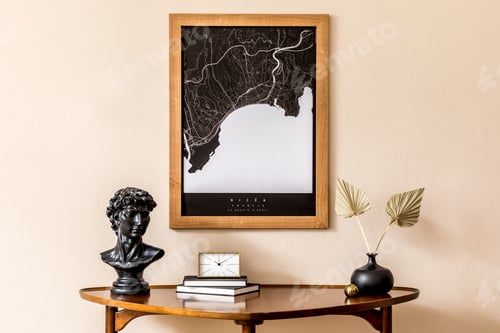 Preview: Interior design of sitting room with stylish wooden table.