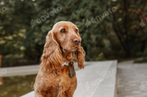 Preview: English Cocker Spaniel dog portrait. Fall season. Autumn