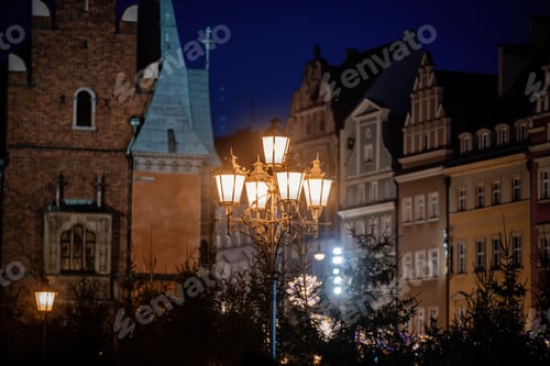 Preview: View at city pole lamp in Christmas fair decoration