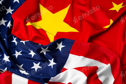 Preview: American and Chinese flags, diplomatic crisis concept