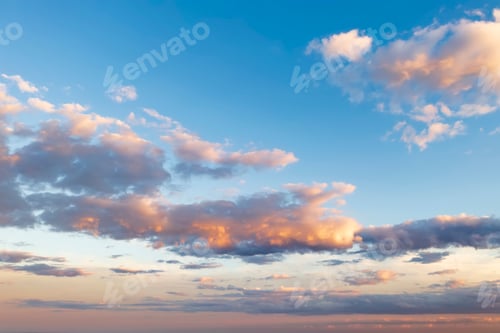 Preview: colorful clouds in the sky. Amazing view on the dramatic sunset sky