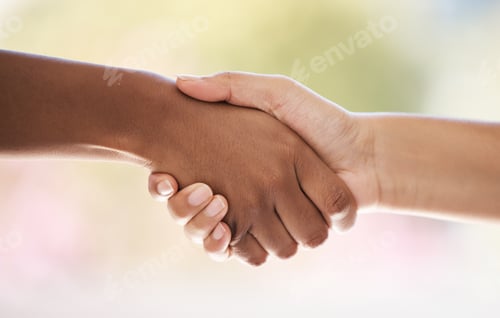 Preview: Diversity, hands closeup and welcome handshake introduction to interview meeting or thank you. Well