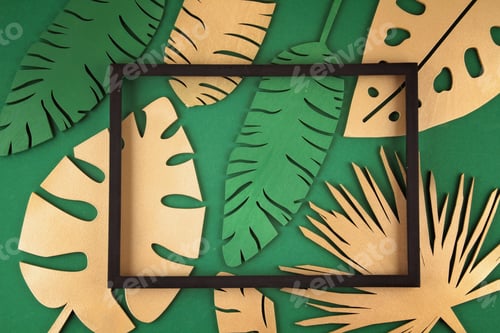 Preview: Abstract background with golden tropical leaves
