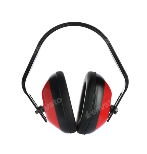 Preview: Protective headphones on white background. Safety equipment