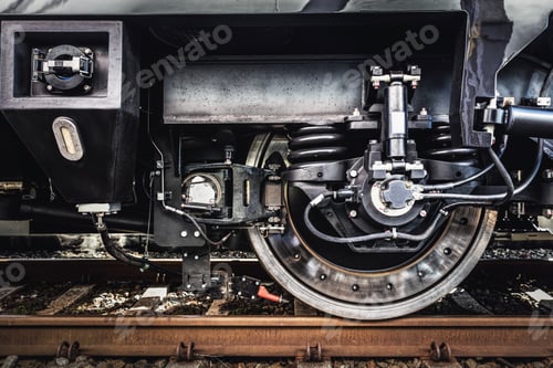 Preview: A train wheel close-up. Railway industry