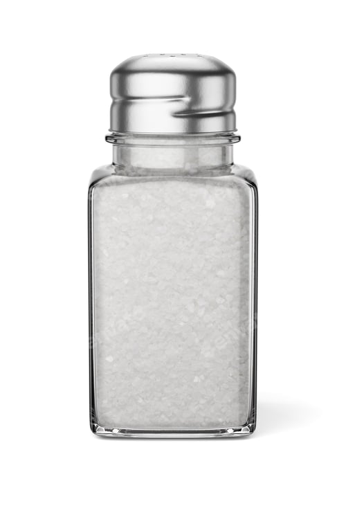 Preview: Transparent salt jar isolated on white.