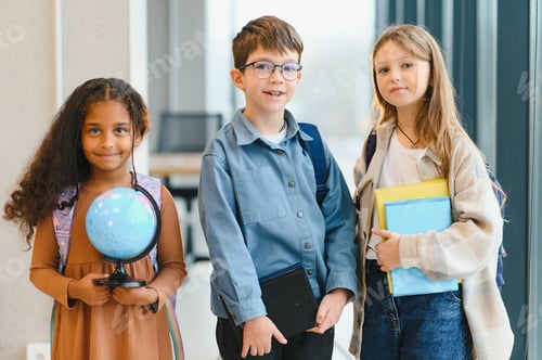Preview: cheerful elementary school students. Back to school