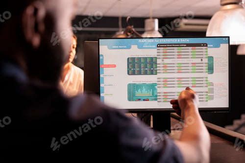Preview: Financial analyst analyzing trading stock market using analytics app