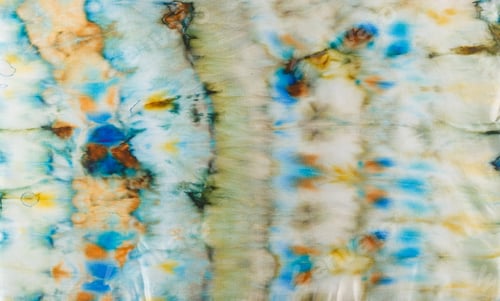 Preview: abstract pattern on silk fabric texture in blue, yellow, green colors