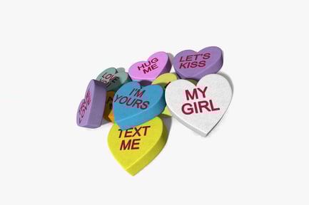 Preview: Heart-shaped erasers with cursive text